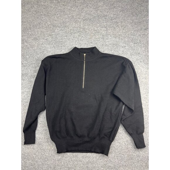 Vintage Meister Wool Sweater Men's Large Black 1/2 Zip Pullover Long Sleeve - Picture 1 of 7